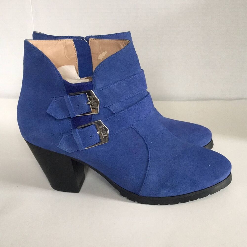 Aimee Kestenberg Blue Suede Buckle Booties size 9 Women's 3